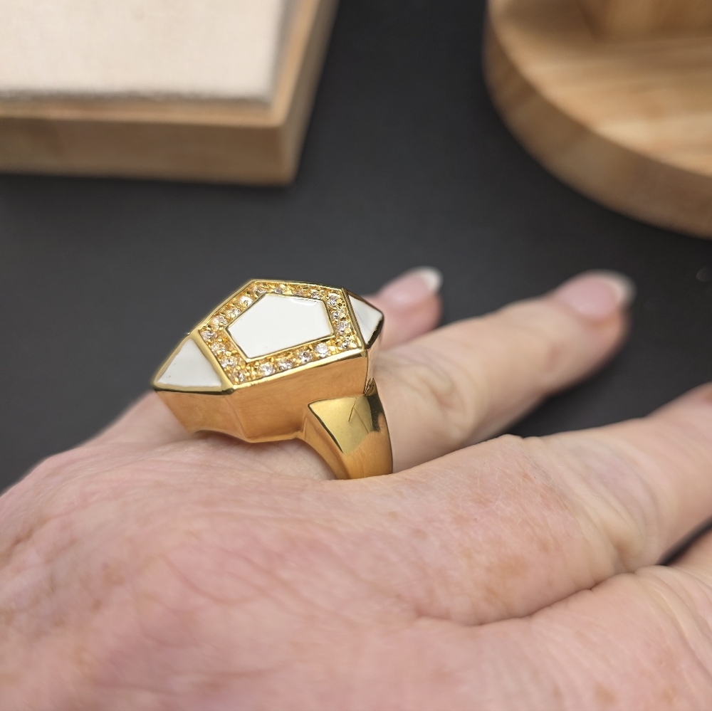 Gold and White Geometric Statement Ring (2072) - Picture 3 of 6